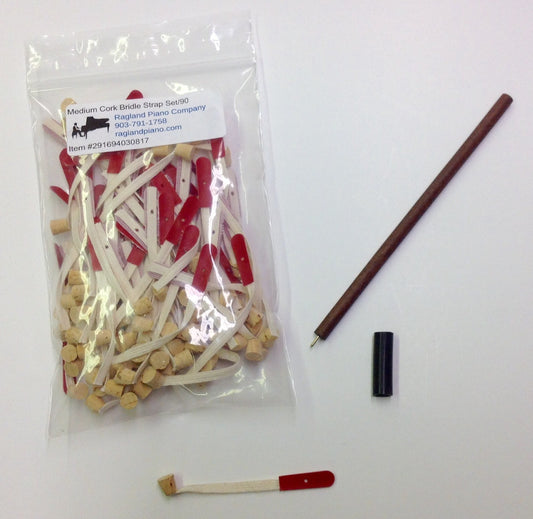 Piano Repair Parts - Medium Cork Bridle Straps Full Set (90) w/Insert Tool